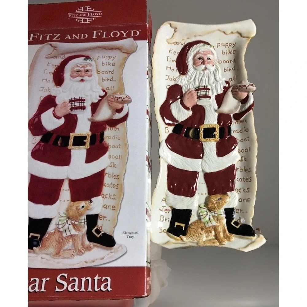 Fitz & Floyd Dear Santa Elongated Ceramic Serving Tray Christmas Holiday 11.5x6